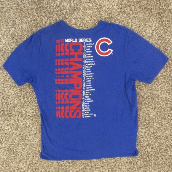 Chicago Cubs Nike Shirt Men's XL Blue Red MLB World Series 2016 Athletic Cut S/S - Picture 2 of 5